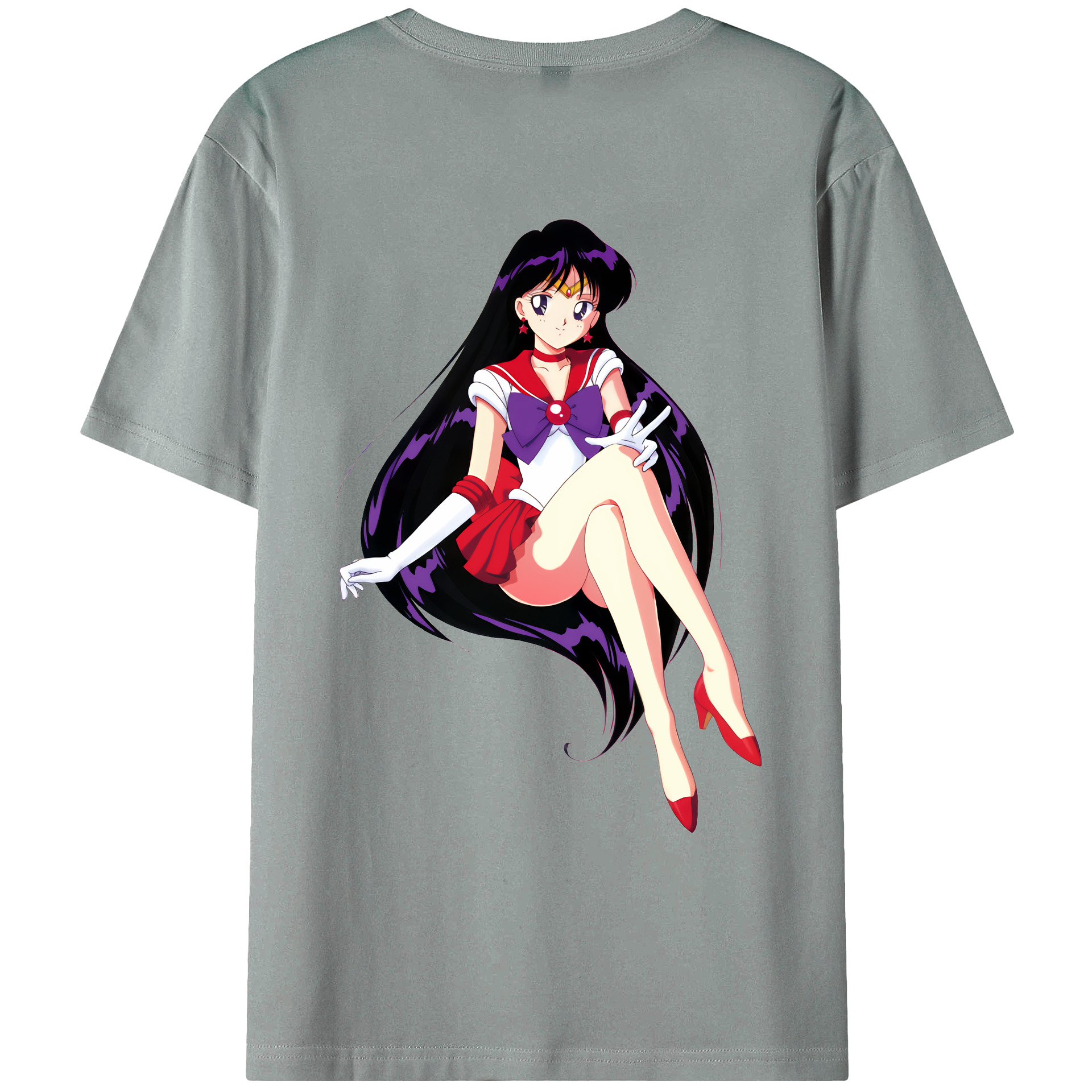 （画像用） 美少女戦士セーラームーン 火野レイ ひの レイ Sailor Moon Hino Rei （セーラーマーズ,Sailor Mars） 綿100％ メンズ半袖Tシャツ（バックプリント） 通気性